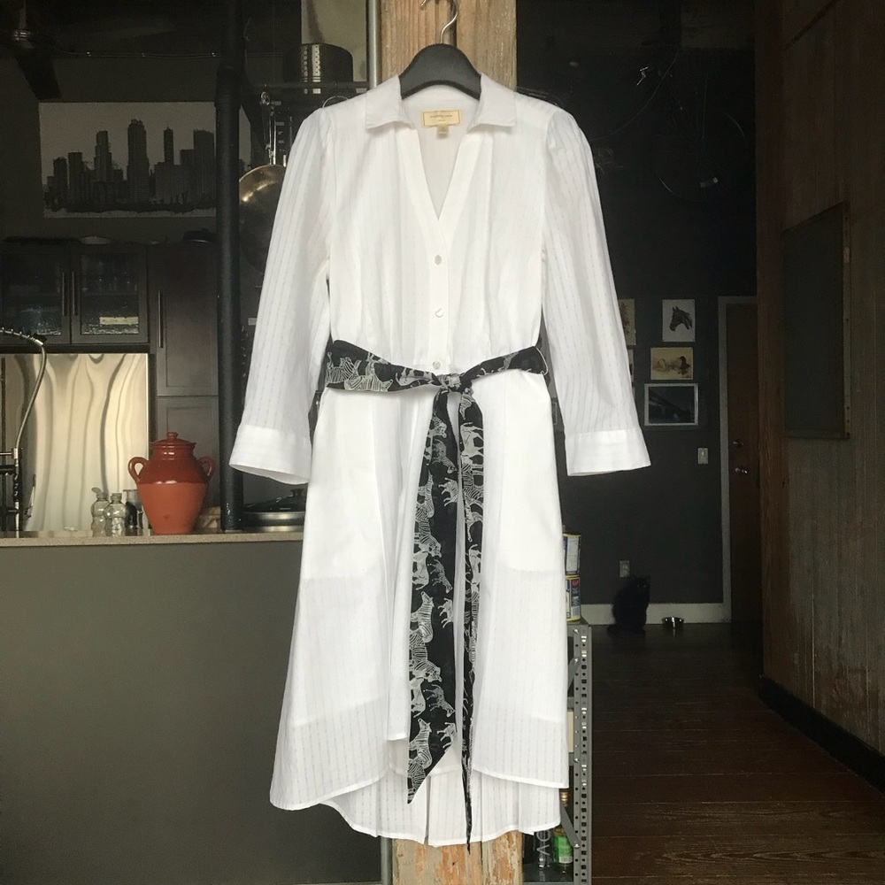 White cotton Anthropologie assymetrical hem dress